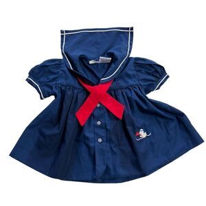 Dreamy Vintage 1980s Tie Neck Rubber Ducky Nautical Ascot Tie Front Sailor Dress